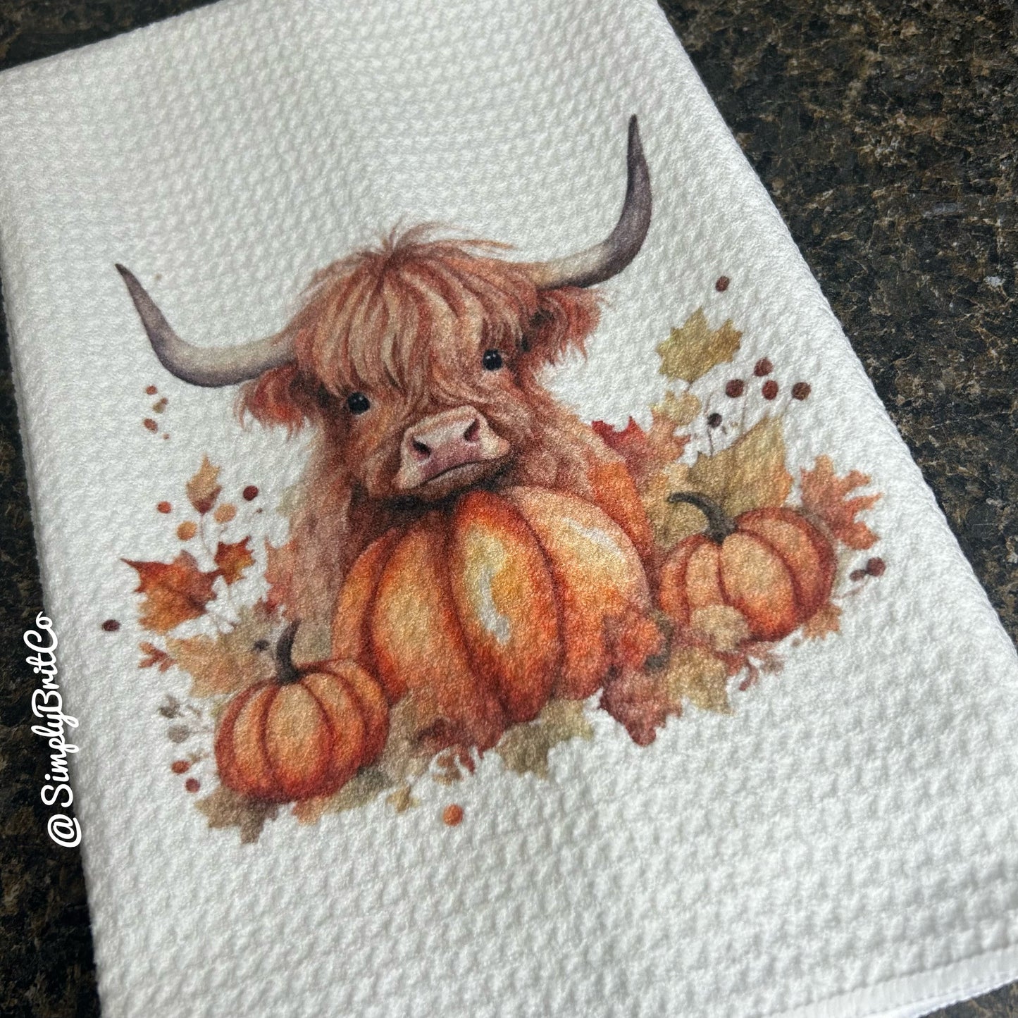 Highland Cow Fall Pumpkin Kitchen Towel