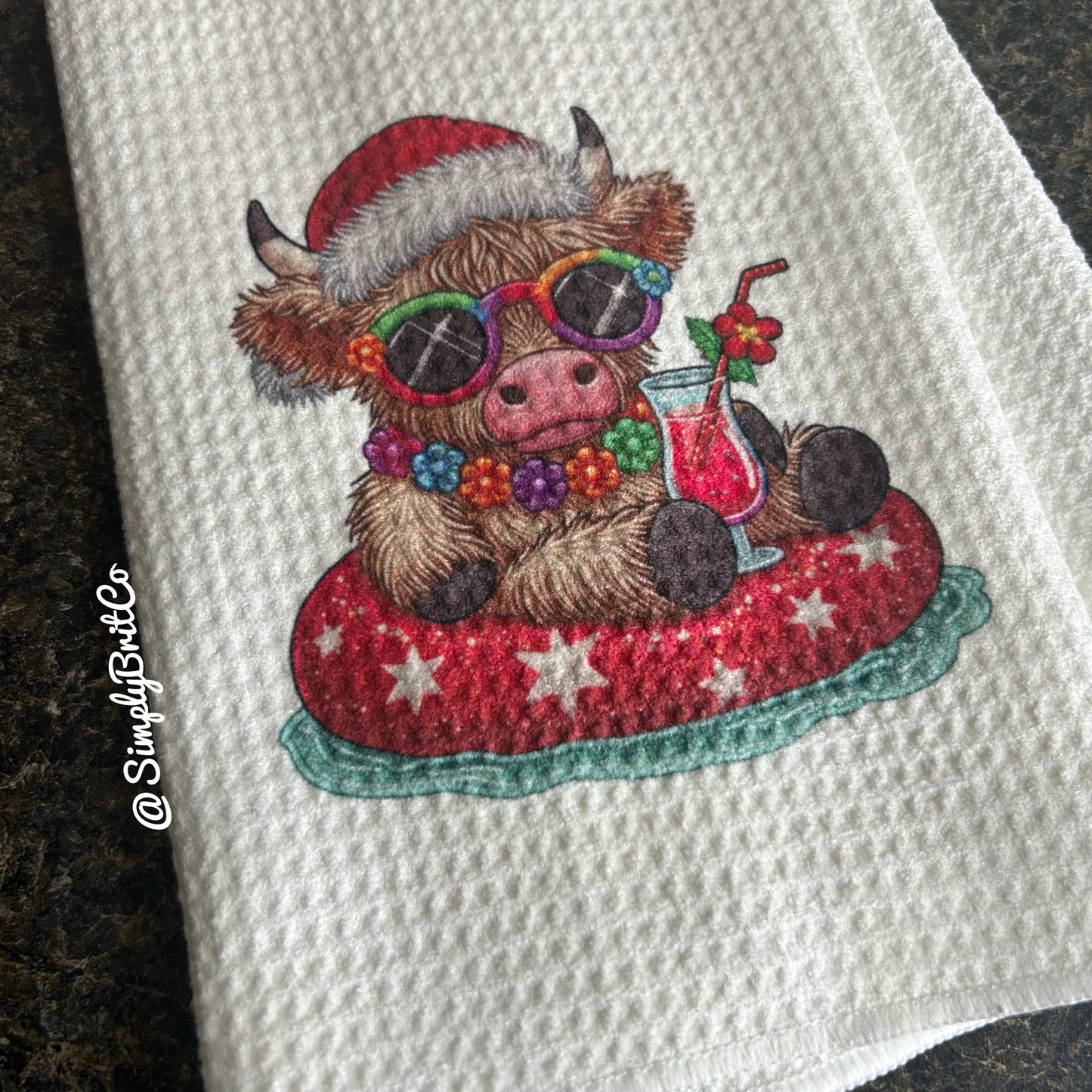 Christmas Highland Cow Float Kitchen Towel