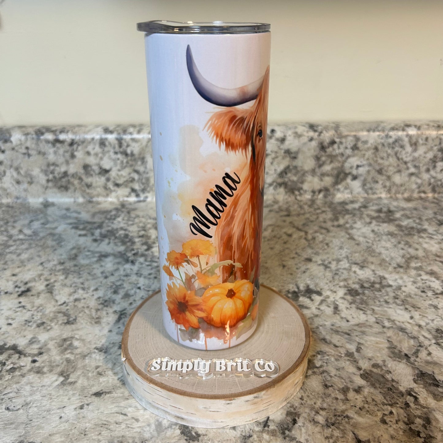 Personalized Mama Highland Cow with Baby Cow 20oz Tumbler | Pumpkin | Fall Mama