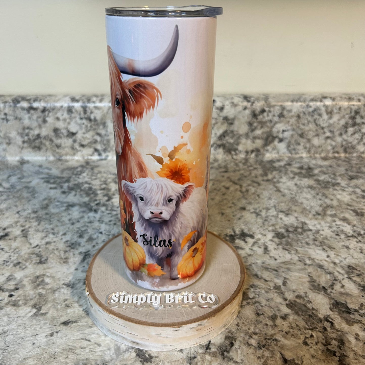 Personalized Mama Highland Cow with Baby Cow 20oz Tumbler | Pumpkin | Fall Mama