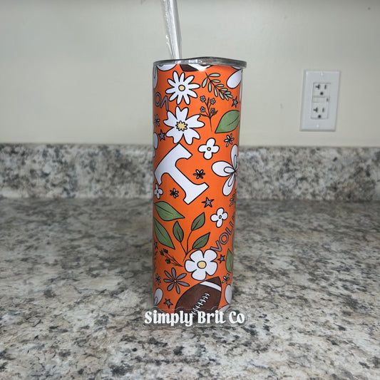 Floral Football and  Volunteer 20oz Tumbler
