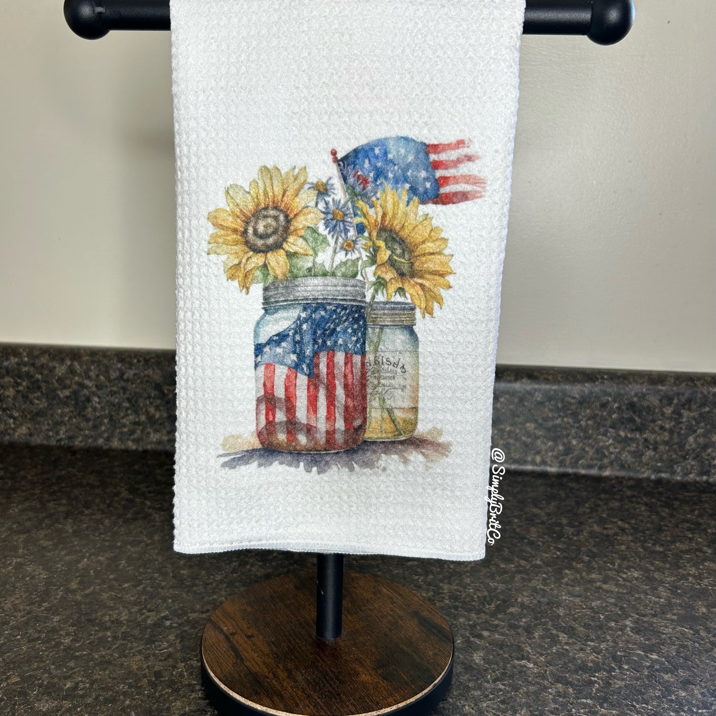 Patriotic Mason Jars with Sunflowers Kitchen Towel