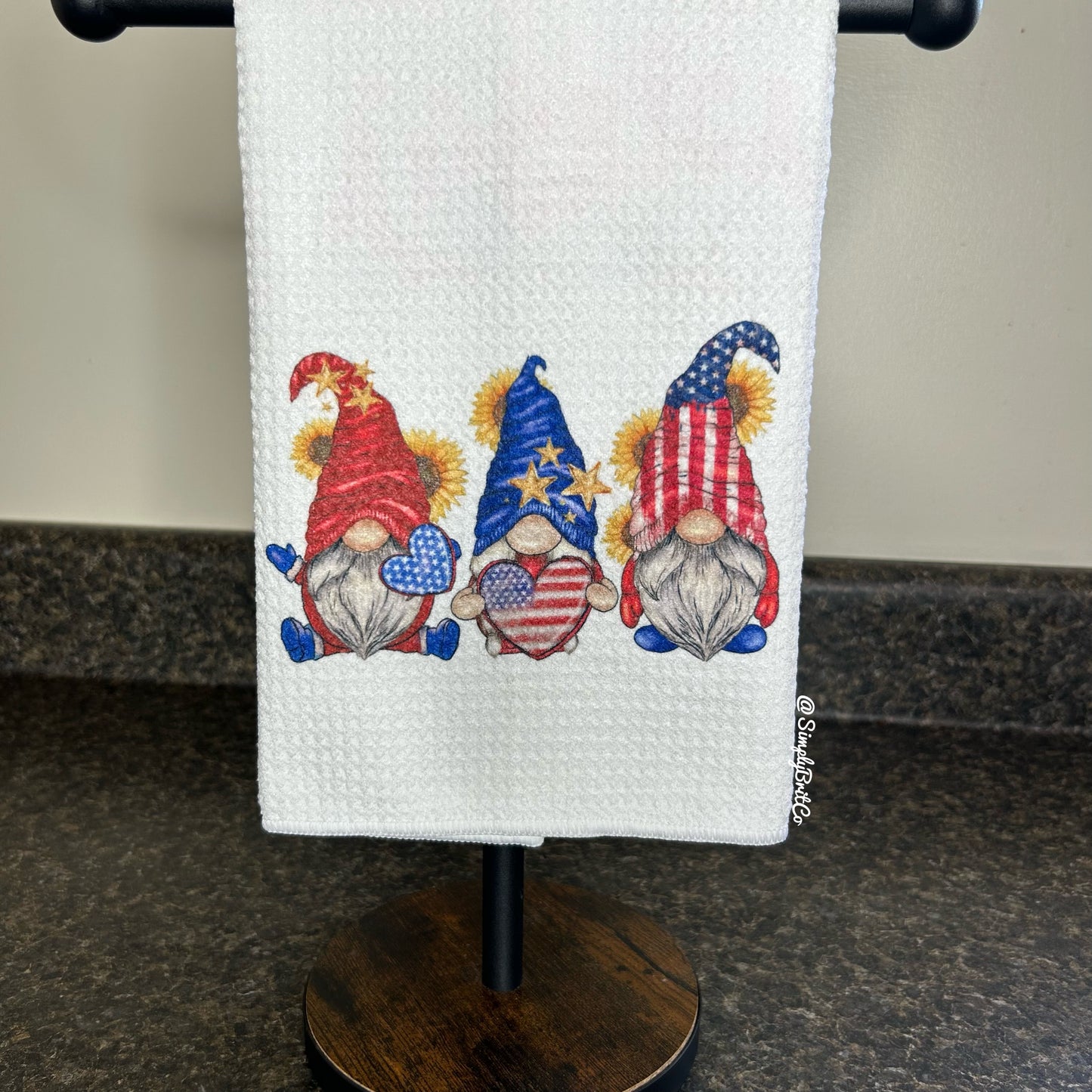 Red White and Blue Gnomes USA Kitchen Towel | Ready To Ship