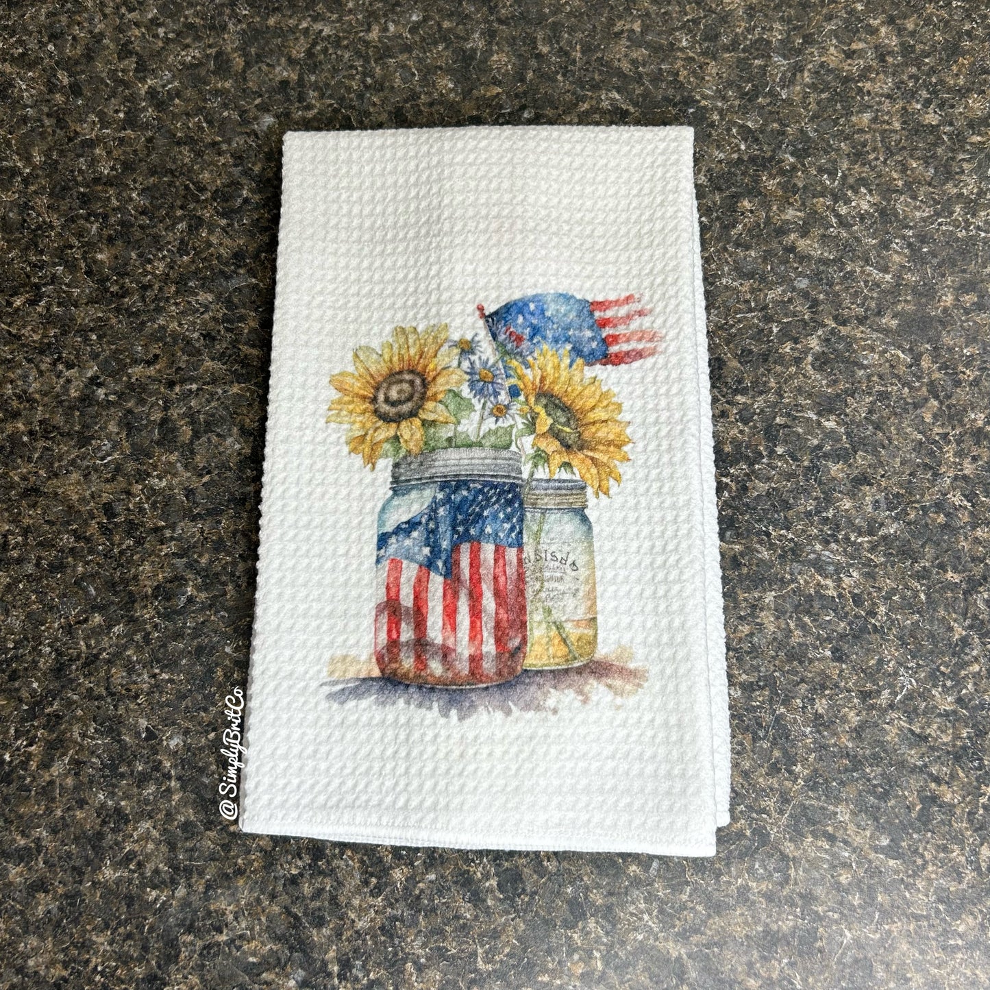 Patriotic Mason Jars with Sunflowers Kitchen Towel
