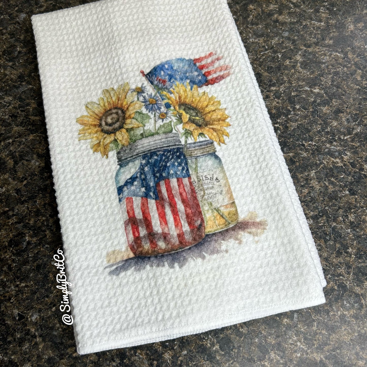 Patriotic Mason Jars with Sunflowers Kitchen Towel