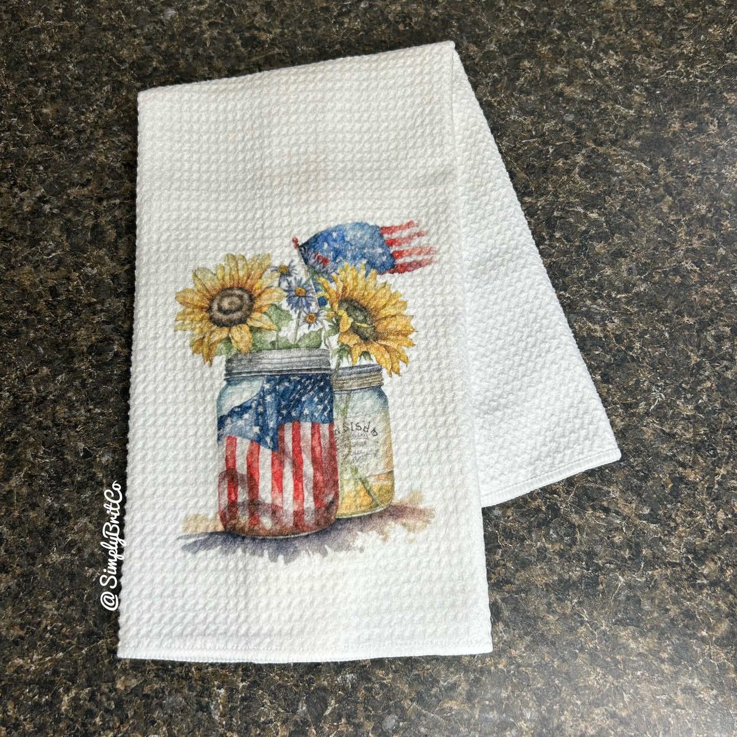 Patriotic Mason Jars with Sunflowers Kitchen Towel