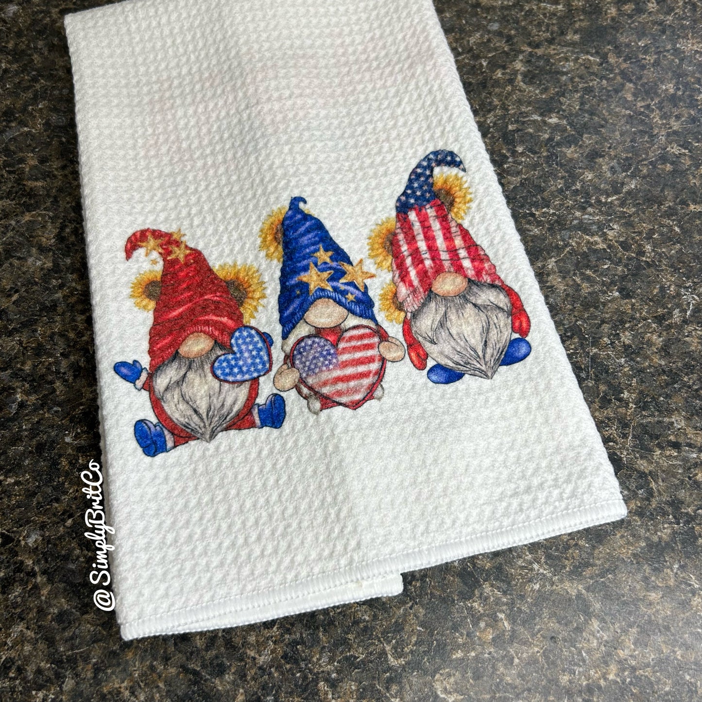 Red White and Blue Gnomes USA Kitchen Towel | Ready To Ship
