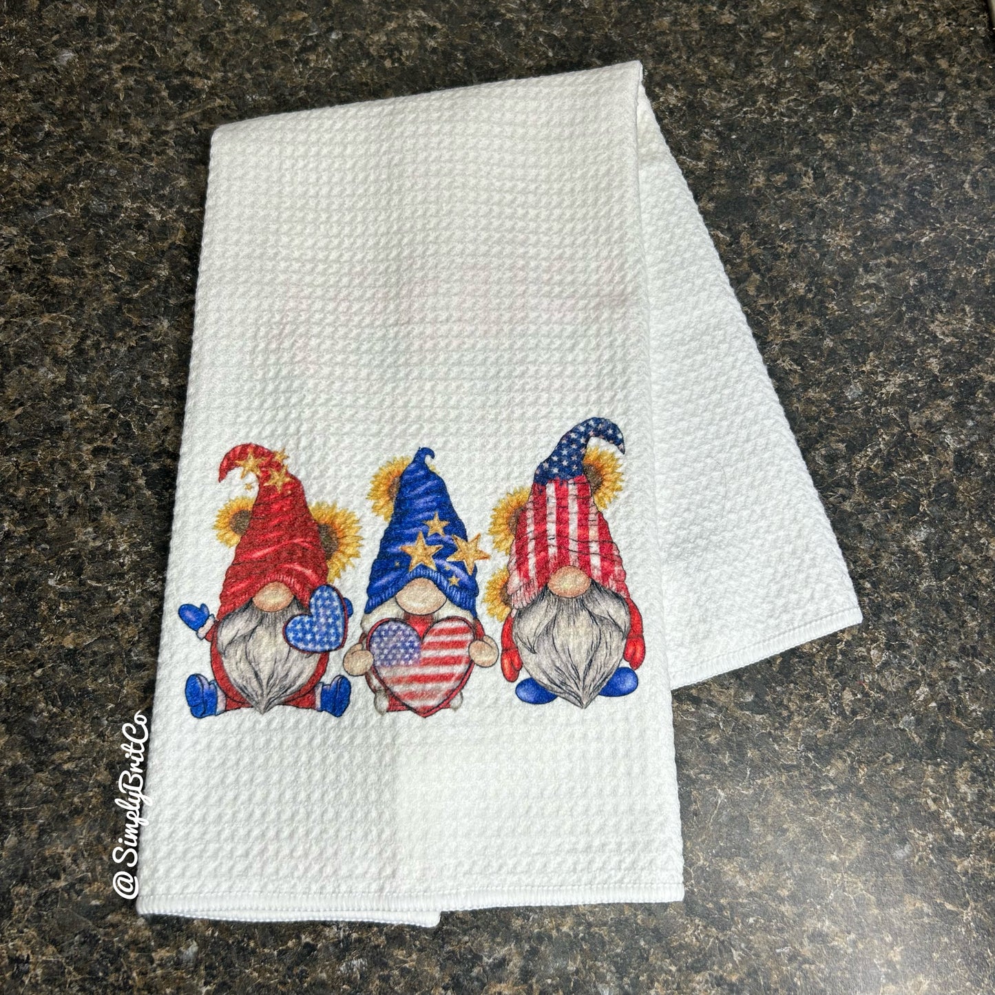 Red White and Blue Gnomes USA Kitchen Towel | Ready To Ship
