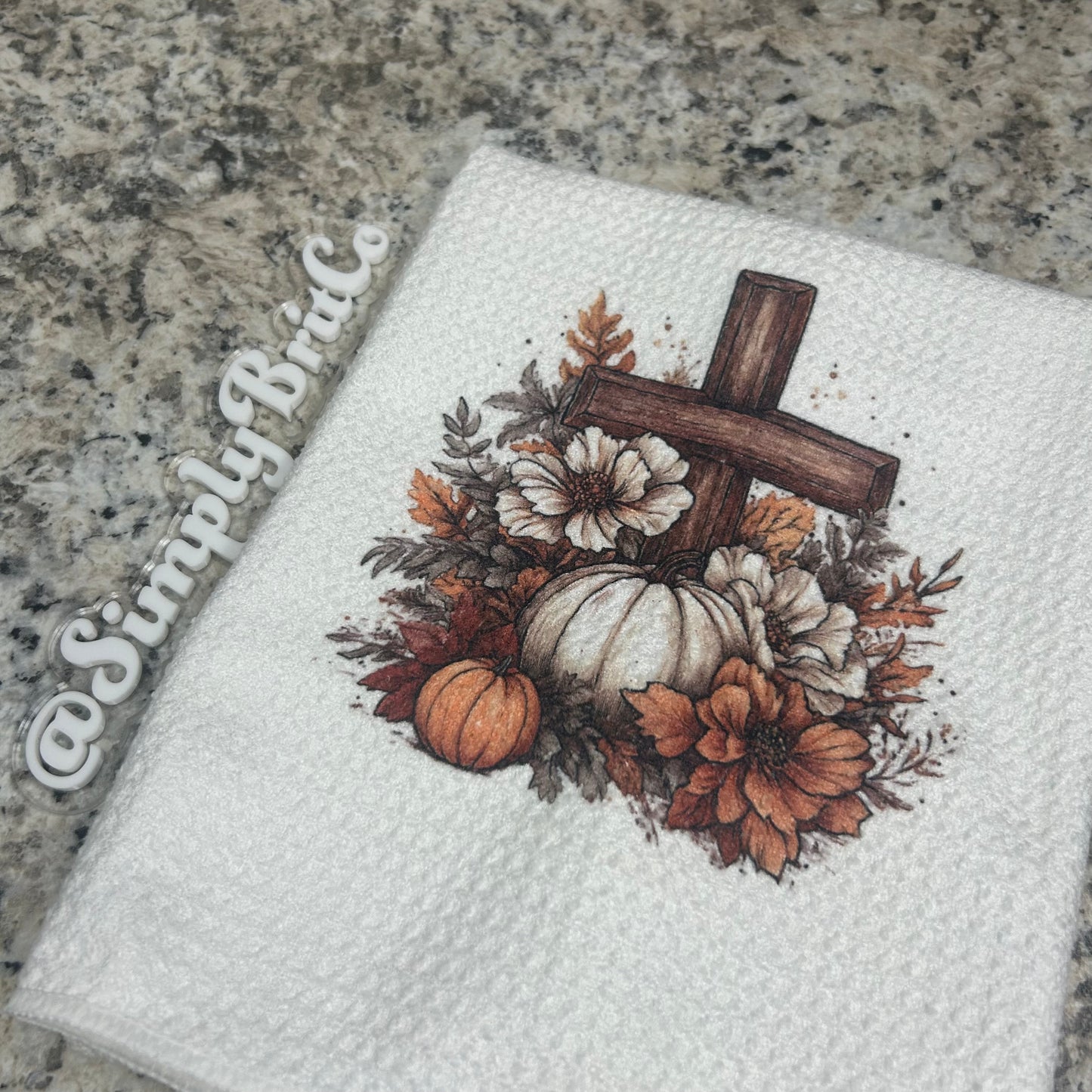 Pumpkin and Floral with a Cross Kitchen Towel | Fall
