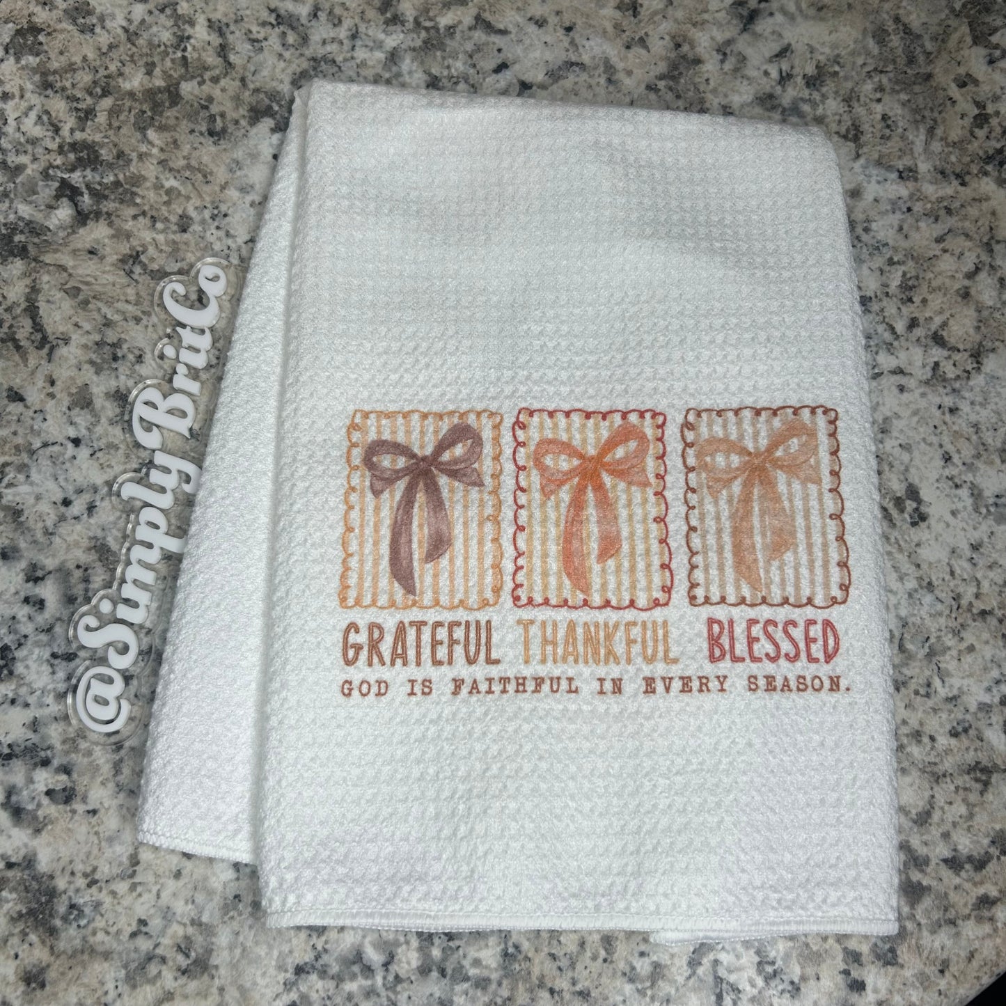 Bows Grateful Thankful Blessed Kitchen Towel | Fall Religious