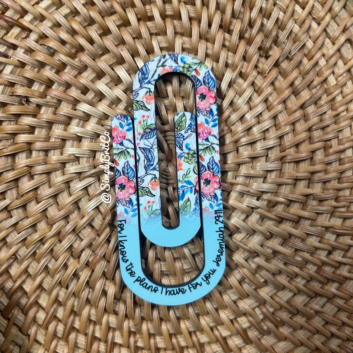 Teal Religious Floral Jumbo Paperclip Bookmark | Jumbo Paper Clip for office, school, or the avid book reader in your life |