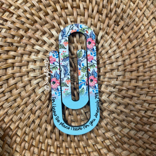 Teal Religious Floral Jumbo Paperclip Bookmark | Jumbo Paper Clip for office, school, or the avid book reader in your life |