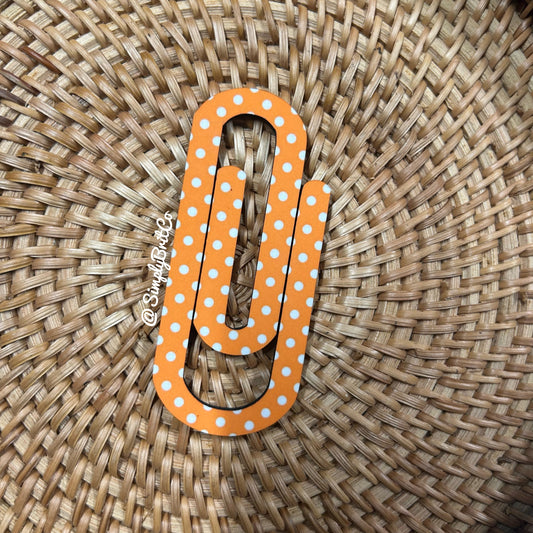 Orange Polka Dot Jumbo Paperclip Bookmark | Jumbo Paper Clip for office, school, or the avid book reader in your life |