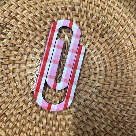 Pink and Red Plaid Jumbo Paperclip Bookmark | Jumbo Paper Clip for office, school, or the avid book reader in your life |