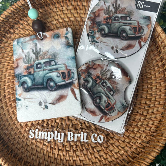 Rustic Blue Truck  Freshie and Car Coaster | Fall
