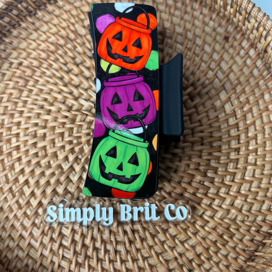 Neon Pumpkin Baskets Large Claw Clip