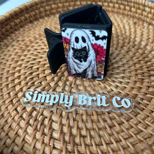 Ghost Holding Cat Floral Small Claw Clip