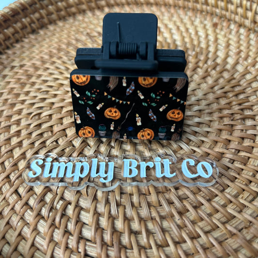 Pumpkins and Brooms Small Claw Clip