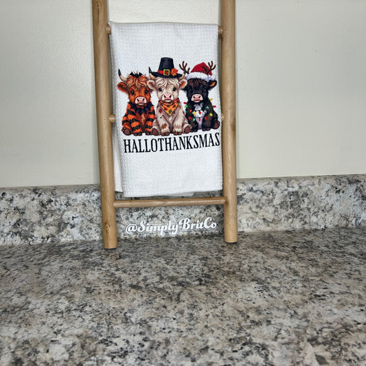 Highland Cow Hallothanksmas Kitchen Towel