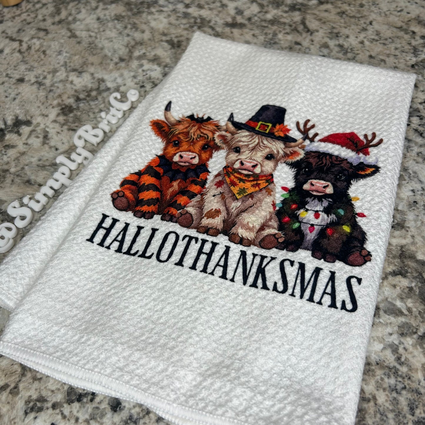 Highland Cow Hallothanksmas Kitchen Towel