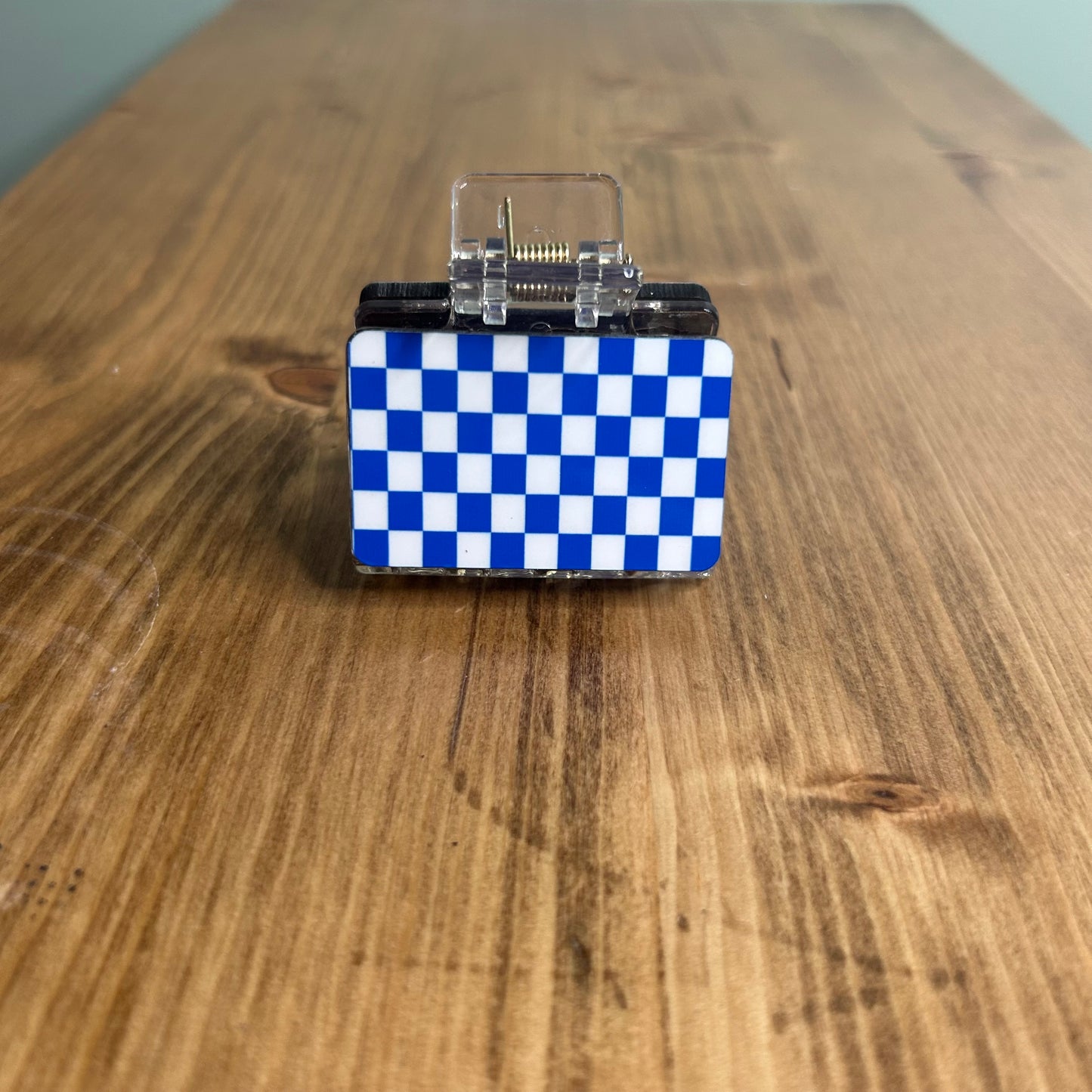 Blue and White Checkered Small Claw Clip