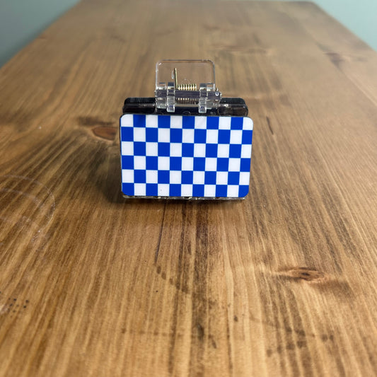 Blue and White Checkered Small Claw Clip