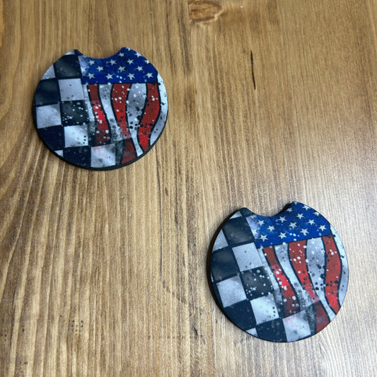 Racing Flag Set of 2 Car Coaster | Checkered