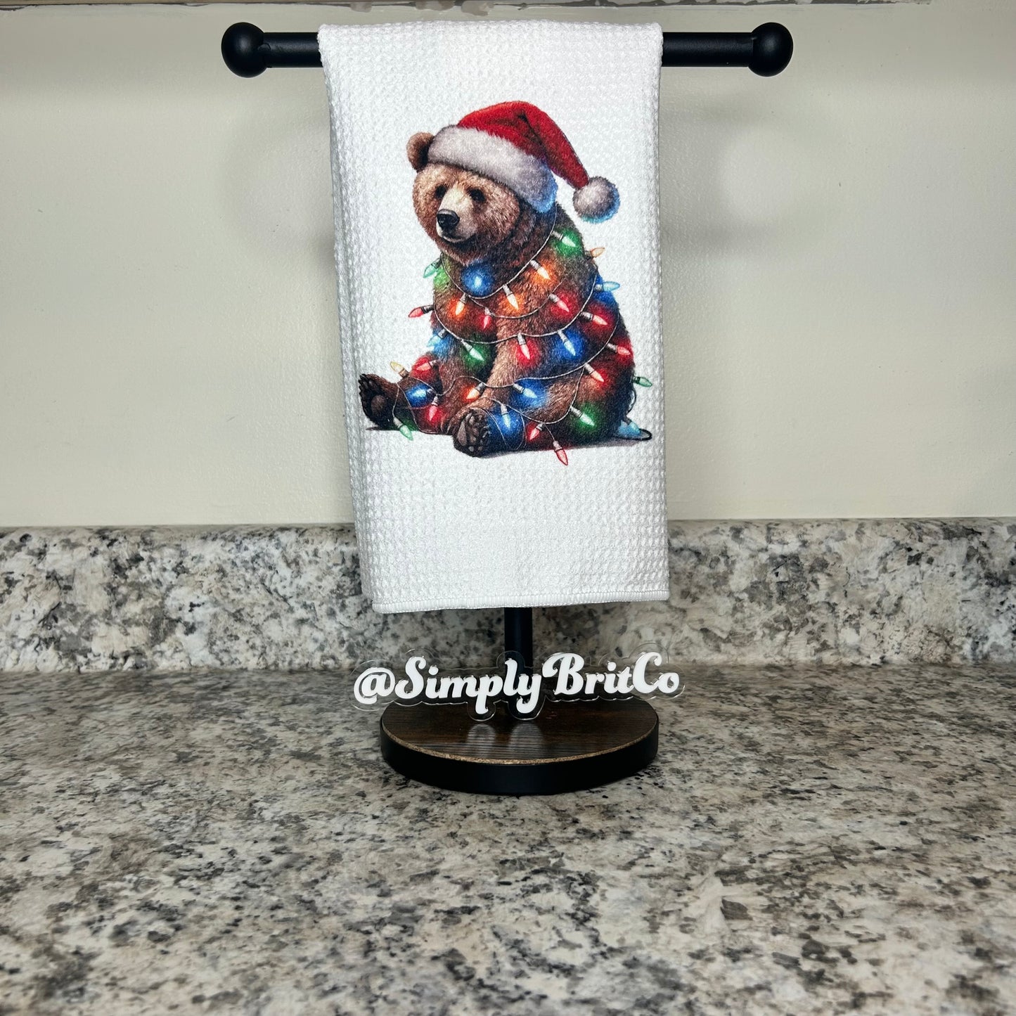 Bear in Christmas Lights Kitchen Towel