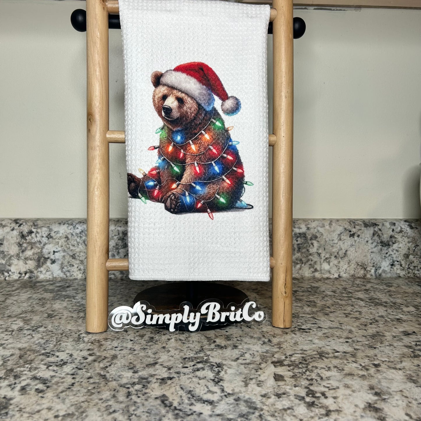 Bear in Christmas Lights Kitchen Towel