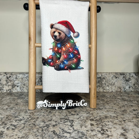 Bear in Christmas Lights Kitchen Towel