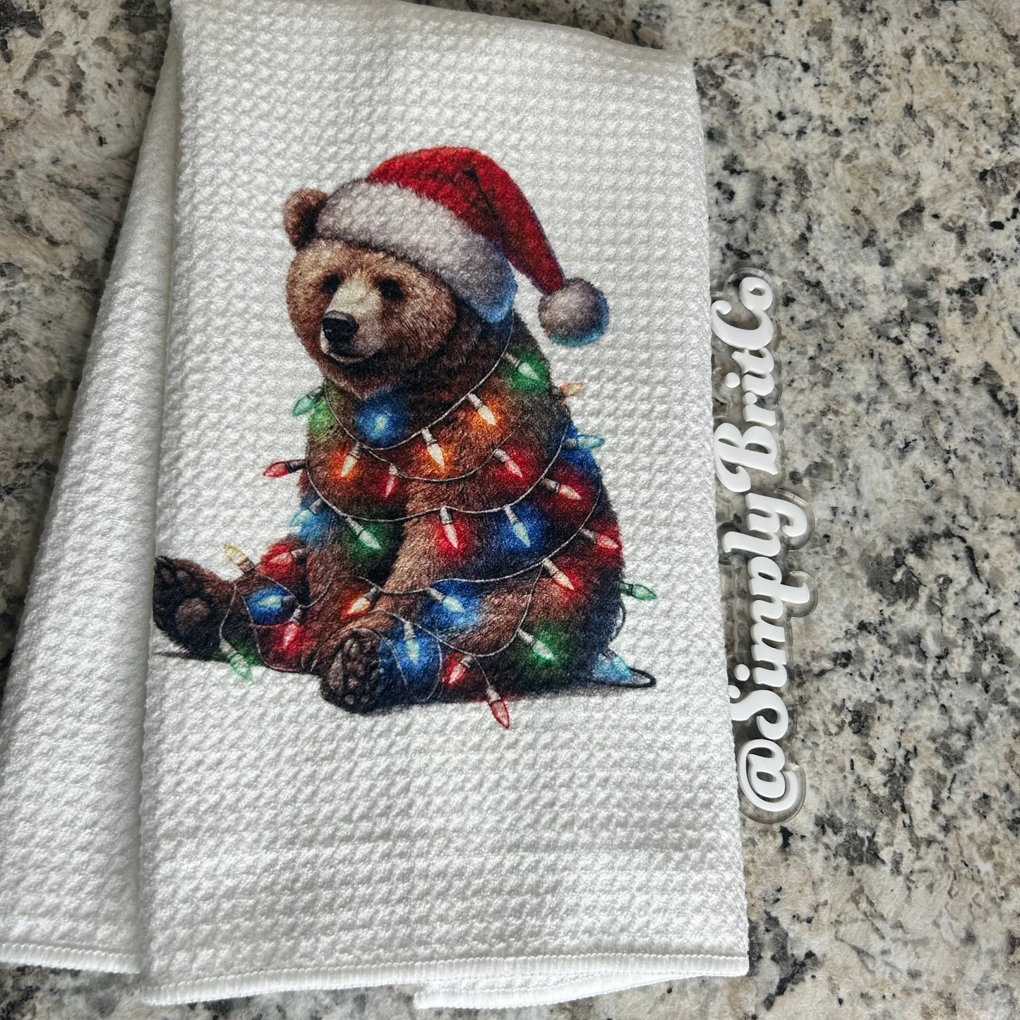 Bear in Christmas Lights Kitchen Towel