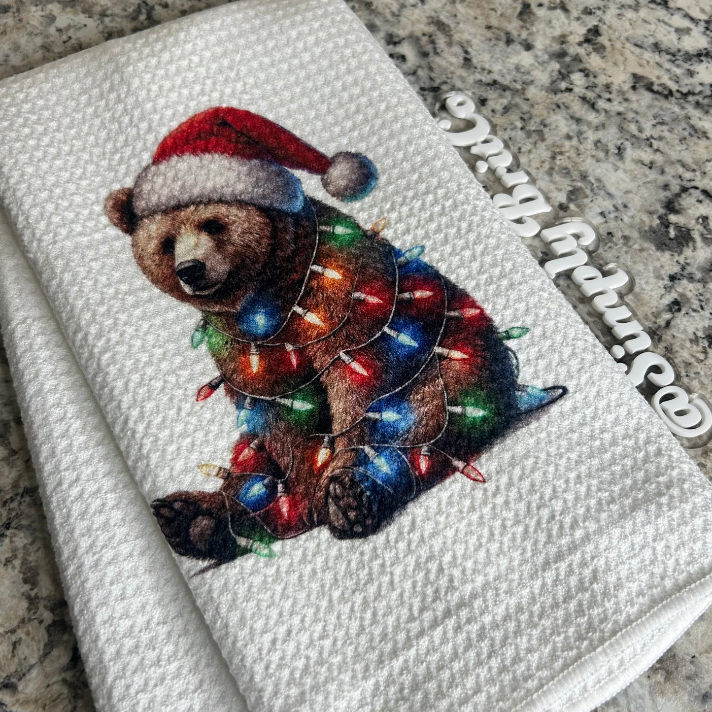 Bear in Christmas Lights Kitchen Towel