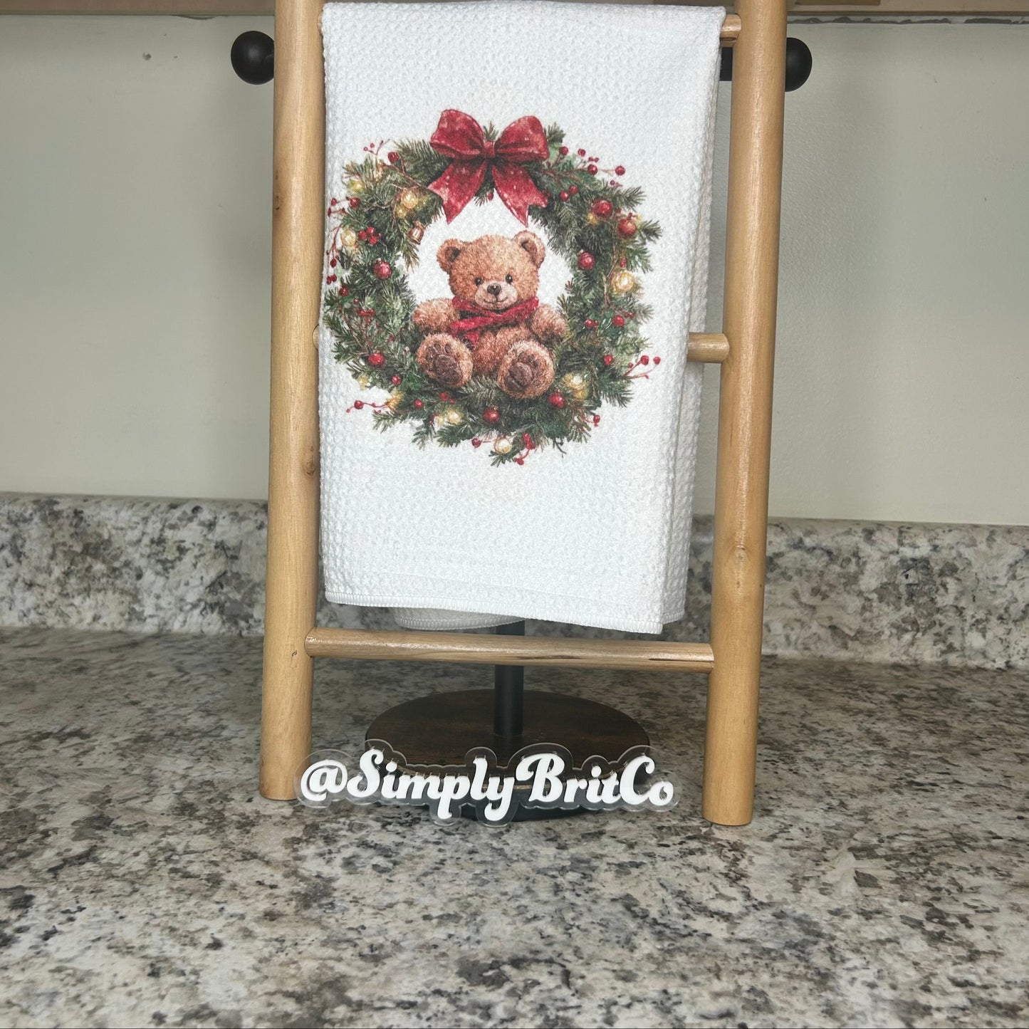 Teddy Bear in a Wreath Kitchen Towel