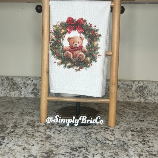 Teddy Bear in a Wreath Kitchen Towel