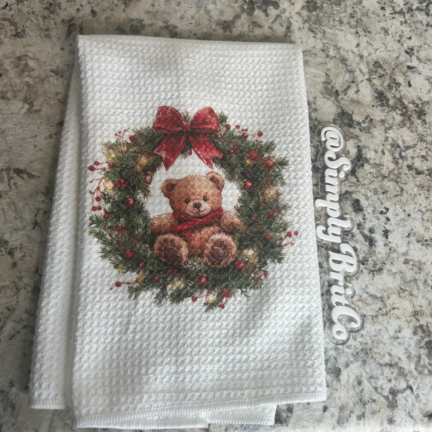 Teddy Bear in a Wreath Kitchen Towel