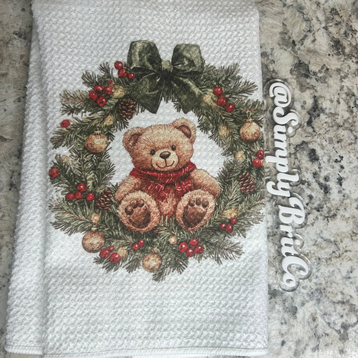 Teddy Bear in a Wreath Kitchen Towel