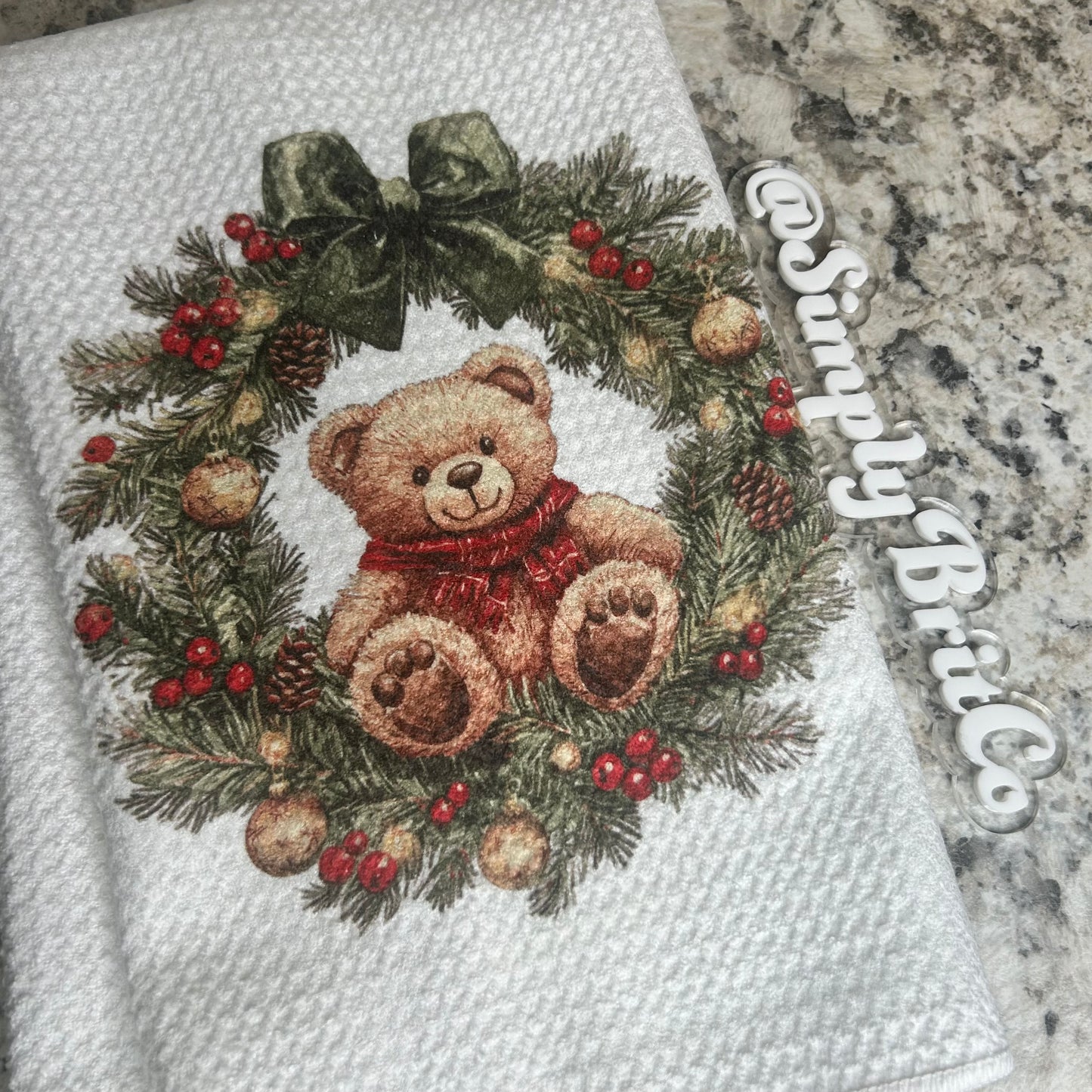 Teddy Bear in a Wreath Kitchen Towel
