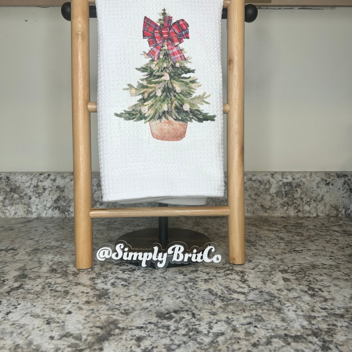 Christmas Tree with Plaid Bow Kitchen Towel