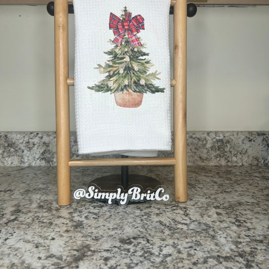 Christmas Tree with Plaid Bow Kitchen Towel