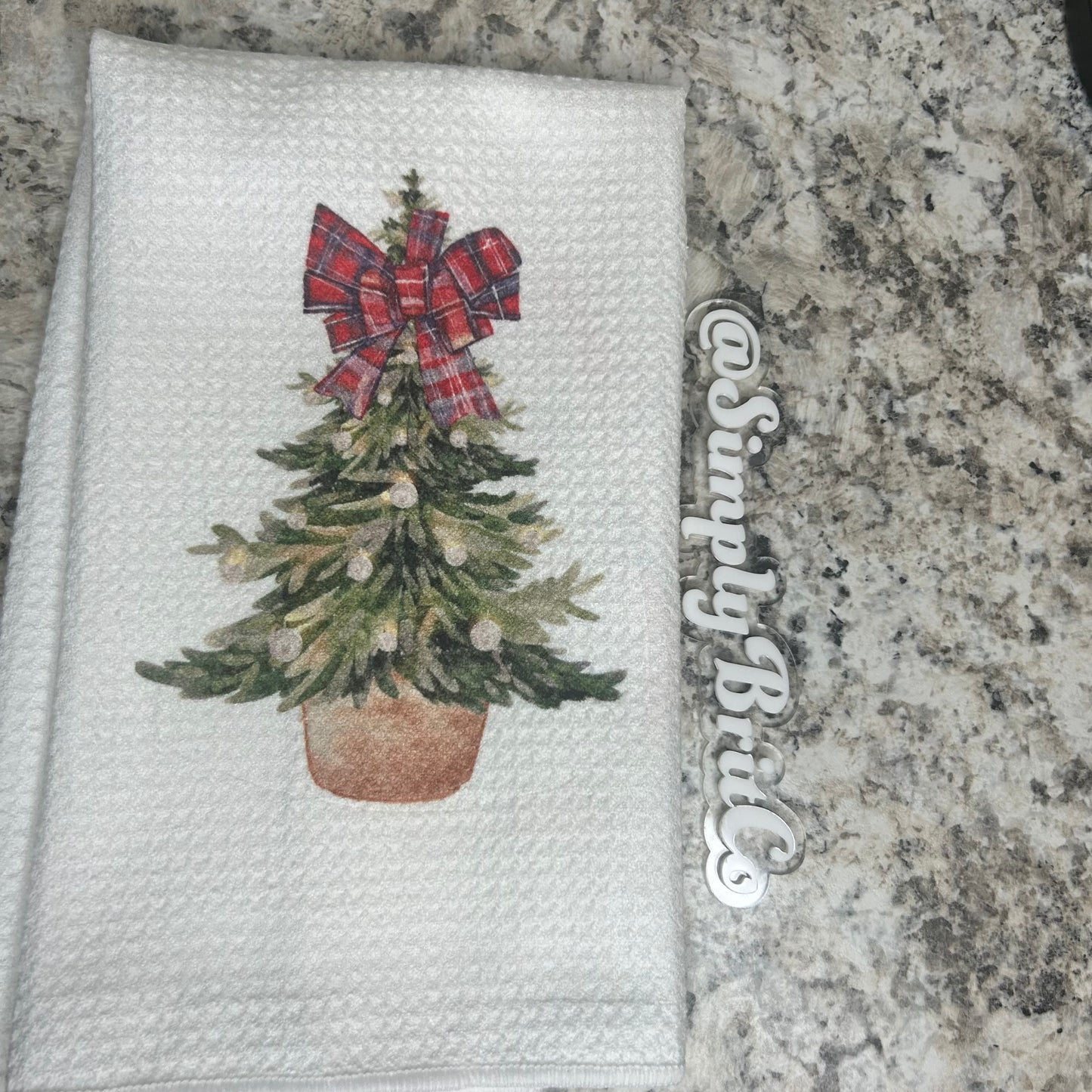 Christmas Tree with Plaid Bow Kitchen Towel