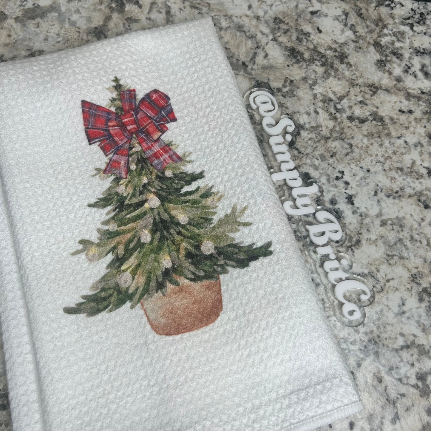 Christmas Tree with Plaid Bow Kitchen Towel