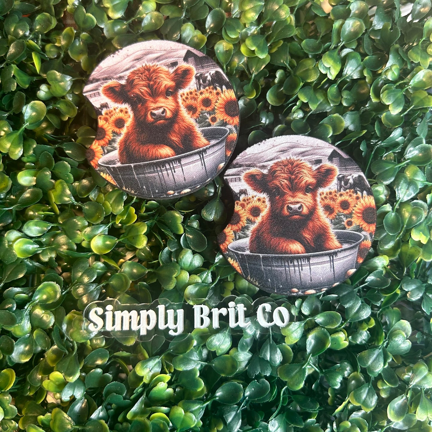 Sunflower Highland Cow Freshie and Car Coaster