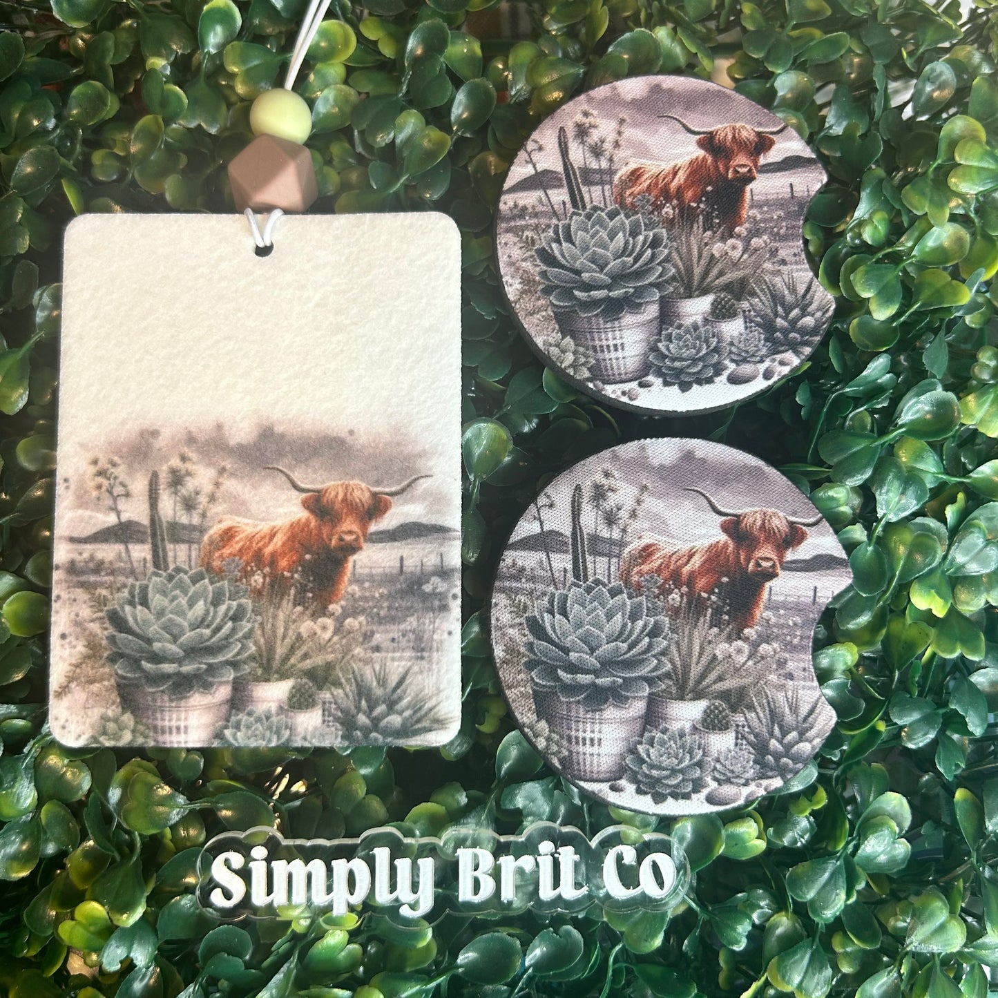 Plants and Highland Cow Freshie and Car Coaster