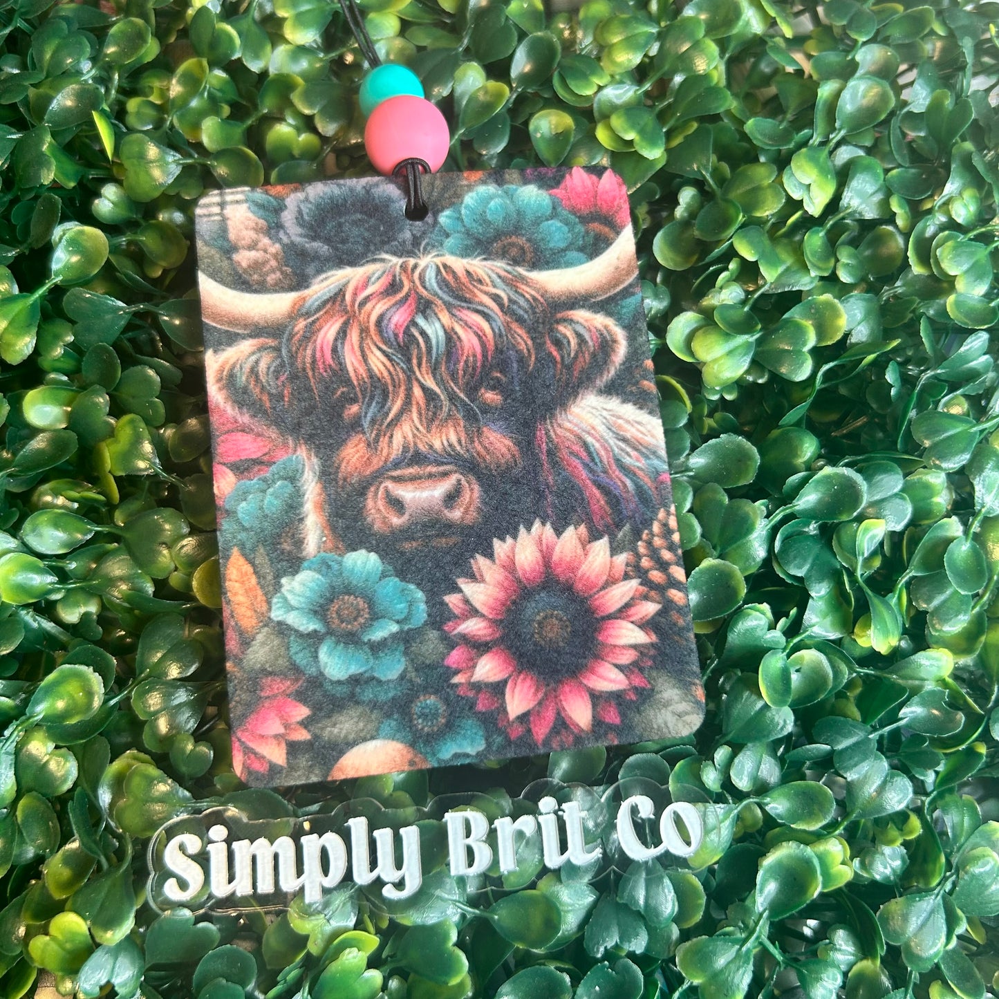 Pink and Teal Highland Cow Freshie and Car Coaster