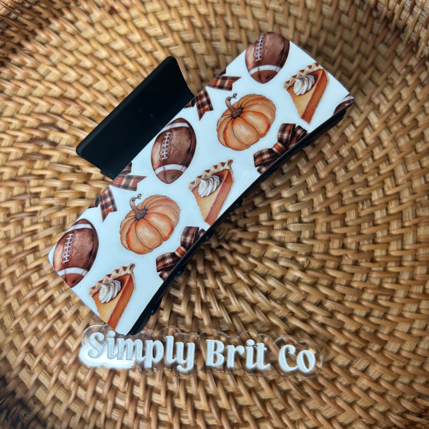 Football and Pumpkin Pie Large Claw Clip