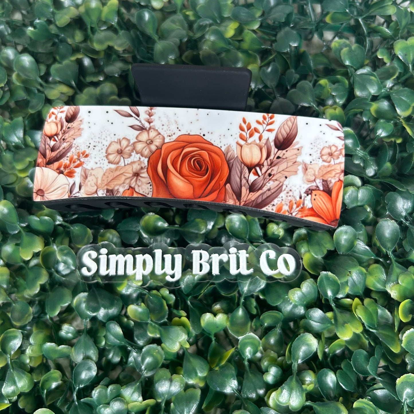 Orange Floral Large Claw Clip