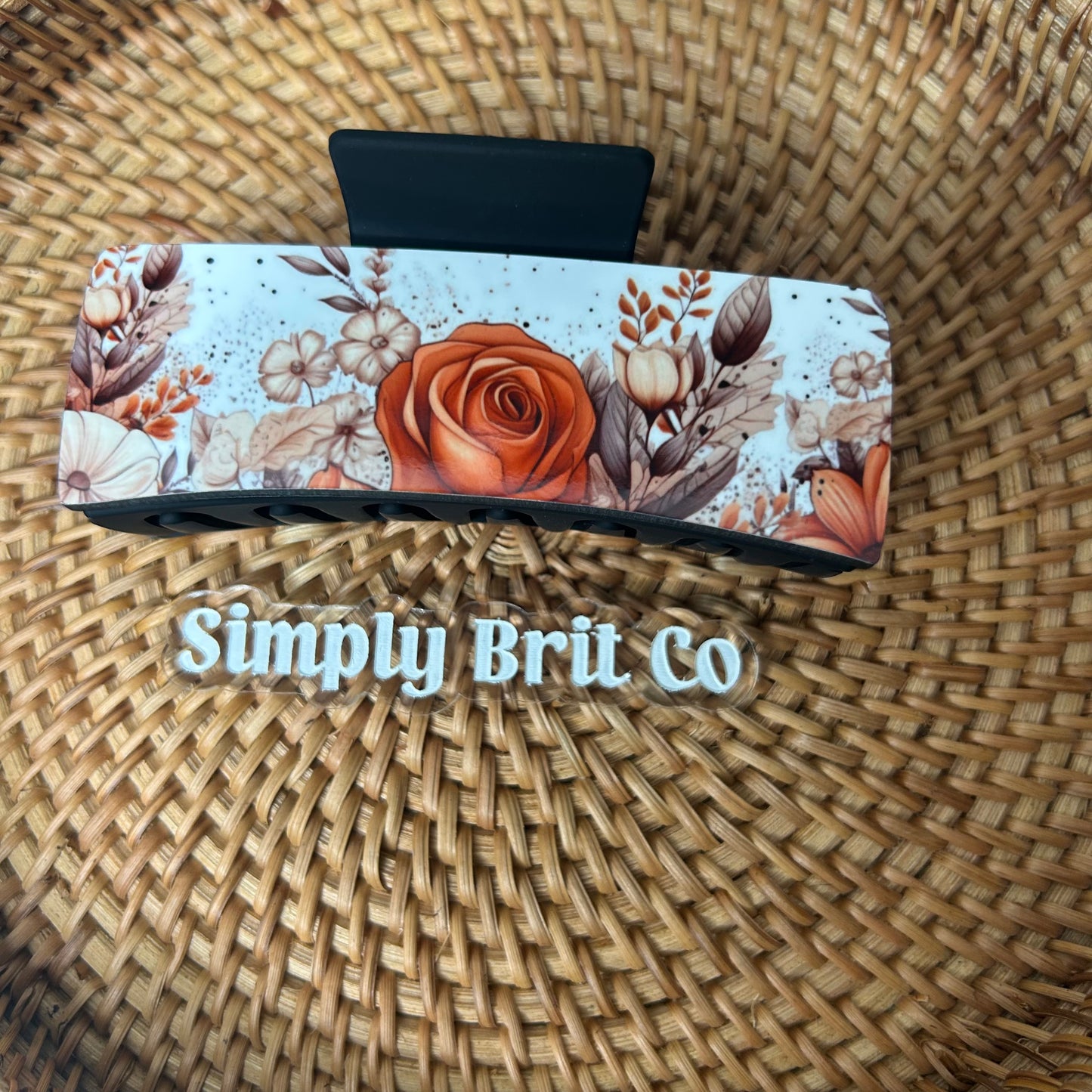 Orange Floral Large Claw Clip