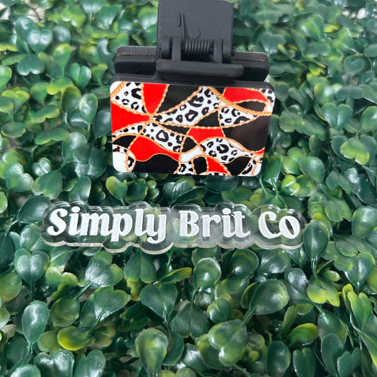 Cheetah, Red, Black, and Gold Small Claw Clip