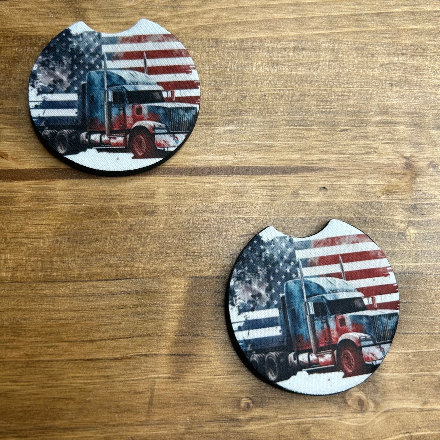 Semi Truck Flag Set of 2 Car Coaster