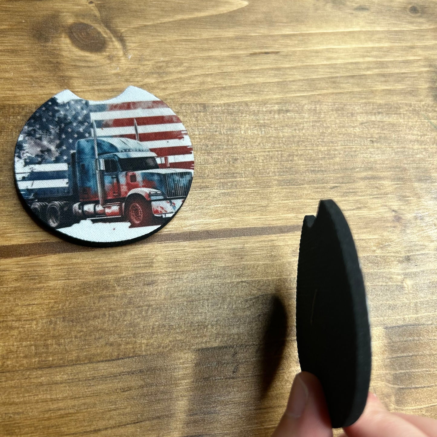 Semi Truck Flag Set of 2 Car Coaster